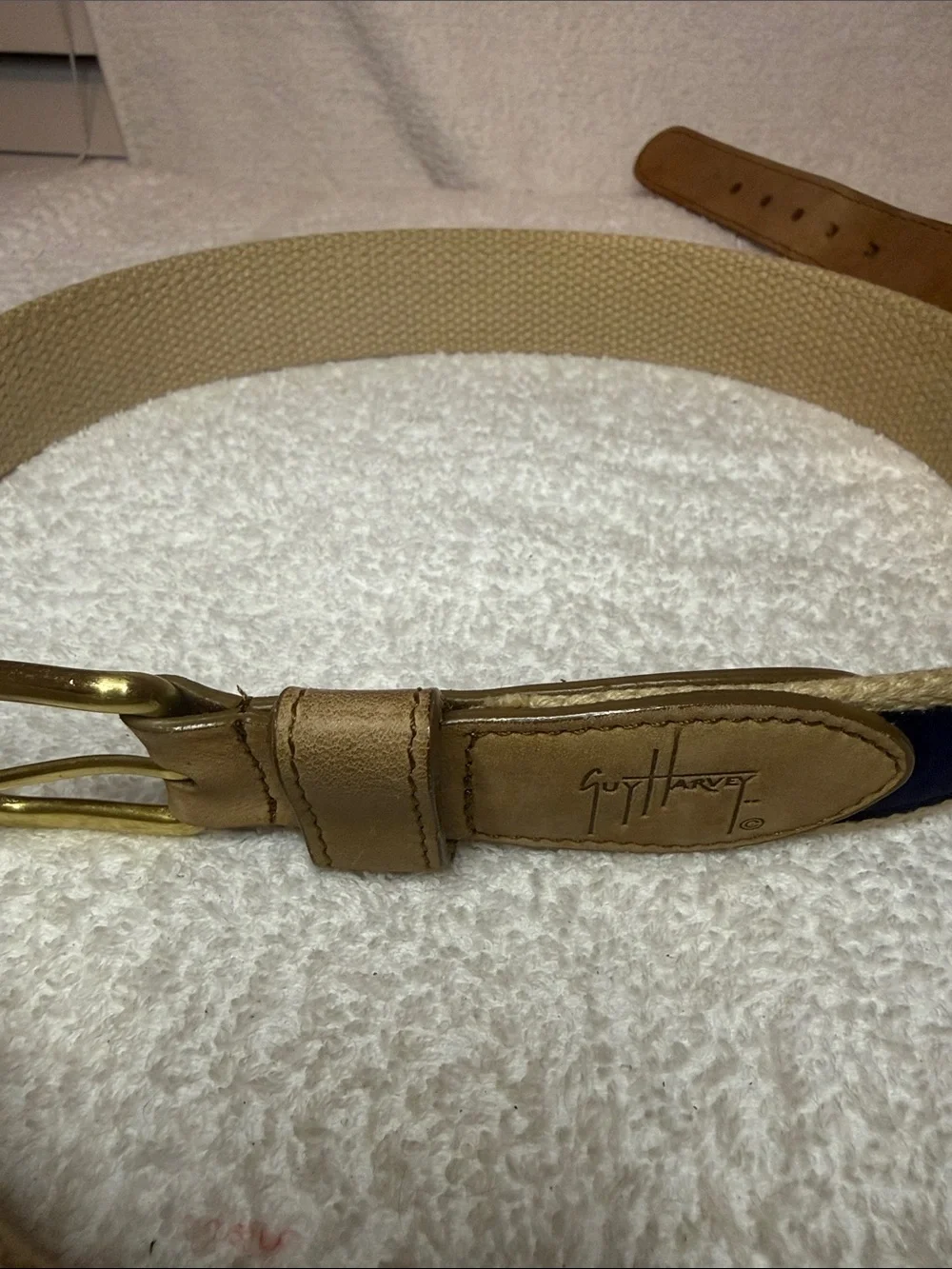 Guy Harvey Tan Leather and Navy Blue Embroidered Belt